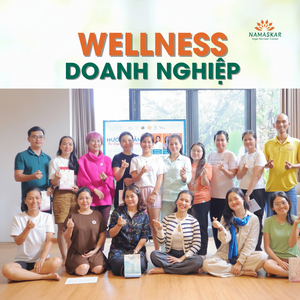 Chương trình yoga wellness doanh nghiệp tại Namaskar - nhân viên tập yoga giảm stress tại văn phòng TP.HCM