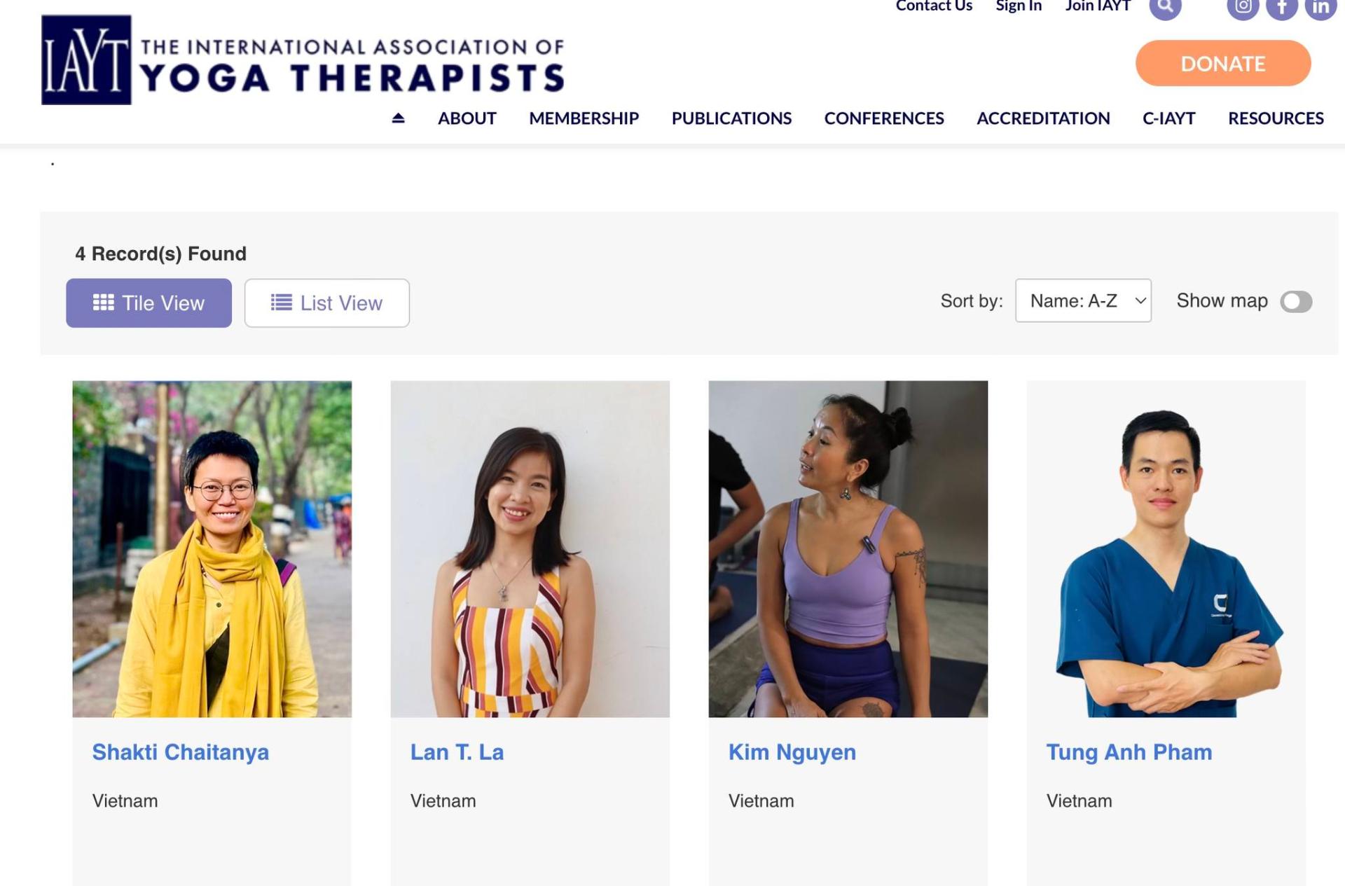 Top 4 nhà trị liệu yoga C-IAYT tại Việt Nam trên hệ thống IAYT, trong đó có Coach Lan Thi La – Namaskar Adaptive Yoga TP.HCM